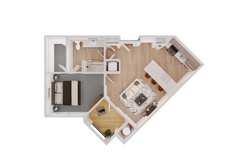 Floor plan for 1 bed, 1 bath, 742 sqft